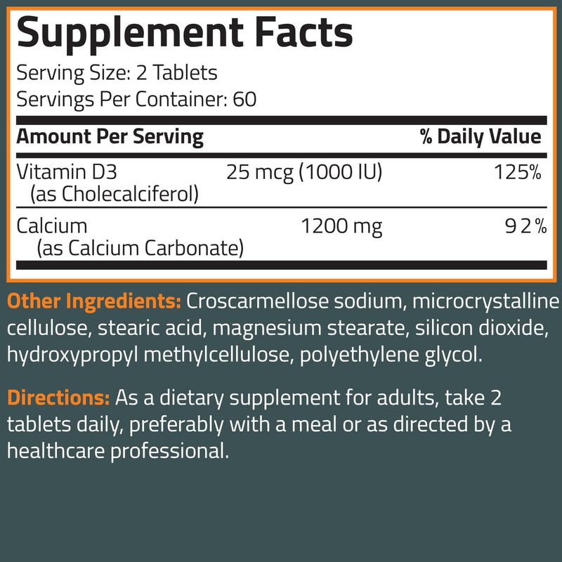 [Australia] - Bronson Calcium 1200mg Per Serving Plus Vitamin D3 1000 IU High Potency Formula, Non-GMO, 120 Tablets 120 Count (Pack of 1) 