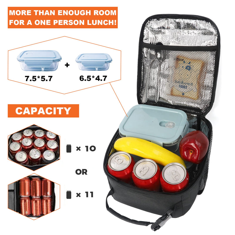 [Australia] - Femuar Lunch Box for Men Women Adults Small Lunch Bag for Office Work Picnic - Reusable Portable Lunchbox, Black 