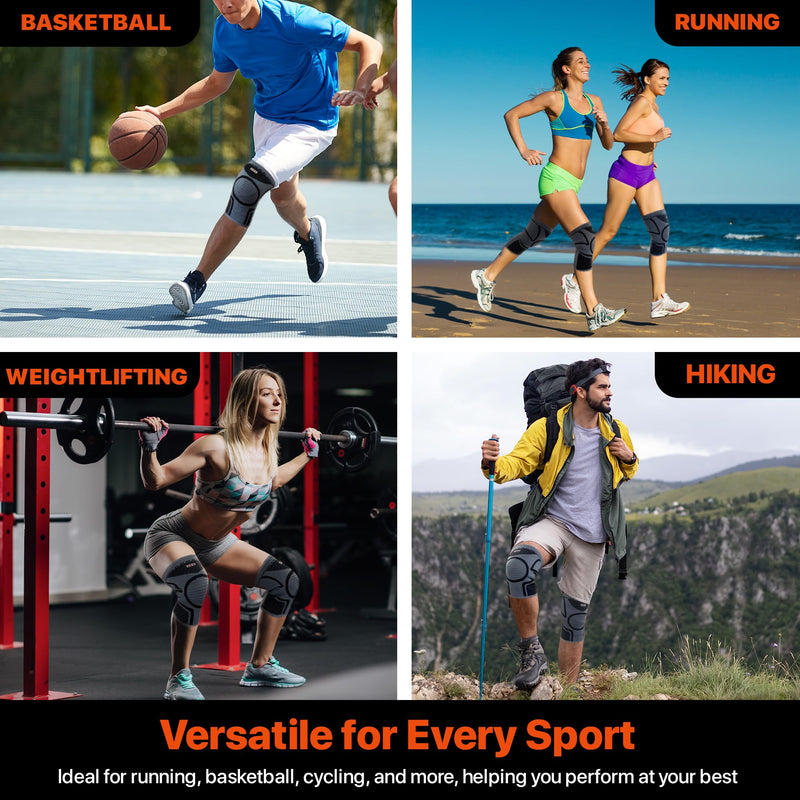 Knee Compression Sleeve, 2 Pack Knee Brace for Women Men Knee Pain Relief, Running Knee Support, Knee Braces for Meniscus Tear ACL Arthritis Recovery, Rodilleras para Gym Fitness (Black, Large) Gray/Black