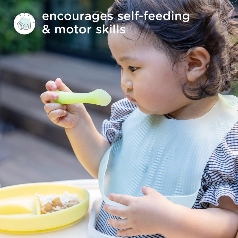 [Australia] - Olababy 100% Silicone Soft-Tip Training Spoon for Baby Led Weaning 2pack Training Spoon Set Lime / Kale 