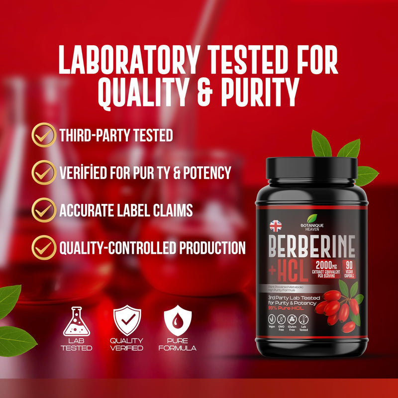 Berberine HCL 2000mg Equivalent Per Serving – 99% Pure Berberine Extract – Metabolic Support & Daily Wellness – 90 Vegan Capsules – Non-GMO, Gluten Free, Lab Tested Food Supplement