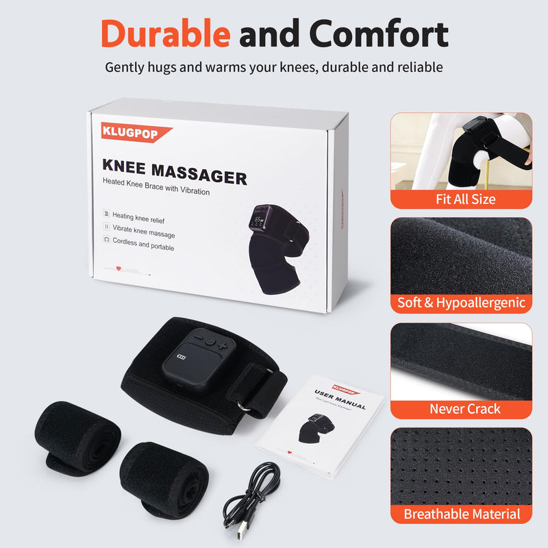Knee Massager with Heat for Pain Relief V5.0[2026 Upgraded] - Electric Cordless Heated Knee Brace with 6 Heat Levels and 3 Vibration Massage Mode, Gifts for Men Women (Black, 1-Pack) Black (1pack)
