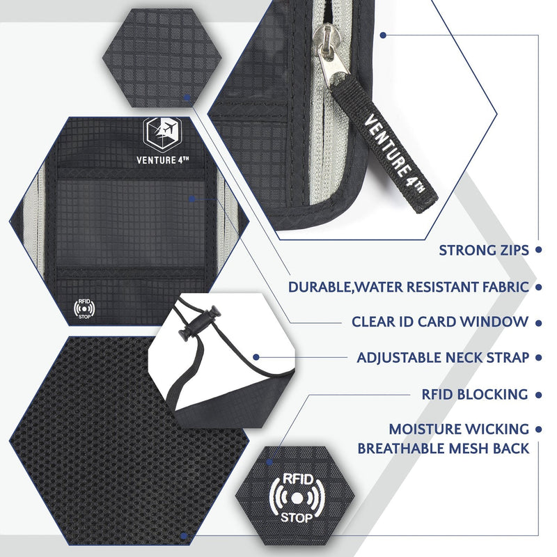 Travel Money Belt and Neck Pouch Bundle - RFID Blocking Technology to Keep your Cash, Credit Cards, Passports and Phone Safe