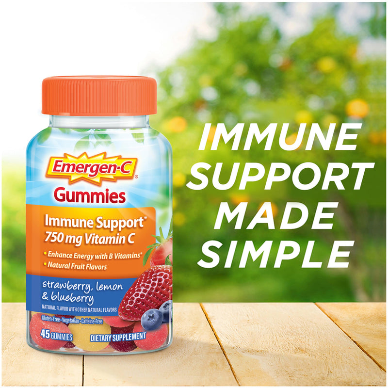 [Australia] - Emergen-C 750mg Vitamin C Gummies for Adults, Immune Support Gummies, Gluten Free, Strawberry, Lemon and Blueberry Flavors - 45 Count Berry 