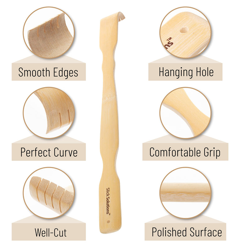 [Australia] - Slick- Bamboo Back Scratcher, 16.5”, 2 pcs, Back Scratcher for Men and Women, Wooden Back Scratcher Long Handle, Back Scratcher Bamboo, Wood Back Scratcher 