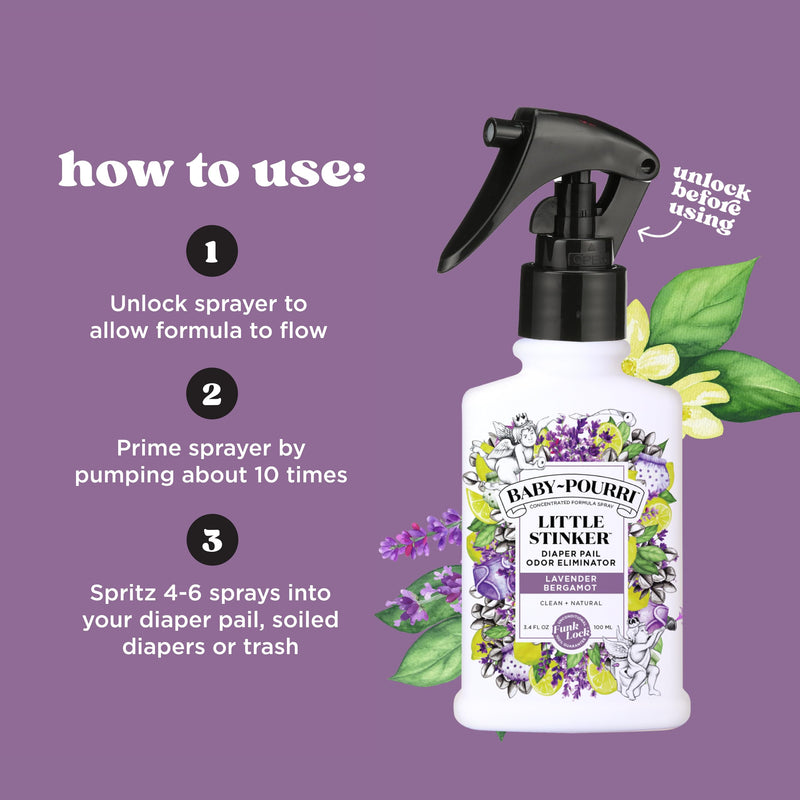 [Australia] - Baby-Pourri Little Stinker Diaper Pail Odor Freshener Spray, 3.4 Fl Oz - Lavender, Bergamot, Eucalyptus and Vanilla 
