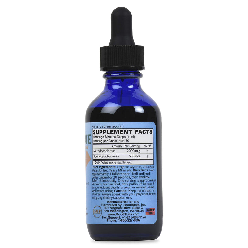 Good State Vitamin B12 Liquid Mineral Supplement | Vegan, Organic and Professional Grade B12 Vitamins Sublingual Liquid | Nano-Ionic for Optimal Absorption | 2 Fl oz Bottle