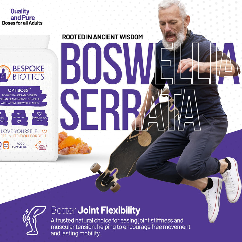 Boswellia Serrata 5600mg 120 Capsules (V) OPTIBOSS Strong Anti-inflammatory & Joint Support, Lung, Skin & Gut. Indian Frankincense Vegan Made in the UK to high GMP Standards
