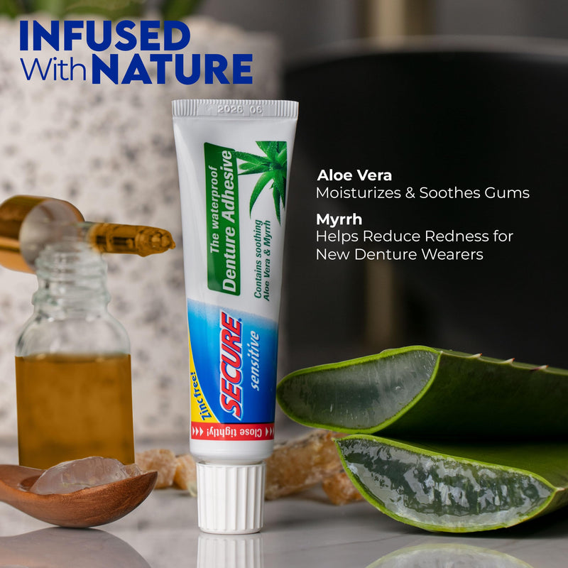 [Australia] - Secure Sensitive Denture Adhesive – 12-Hour Max Hold – Waterproof Seal – Zinc Free – Food Grade Ingredients – fsa hsa Approved – 1.4 oz (3 Pack) 3 