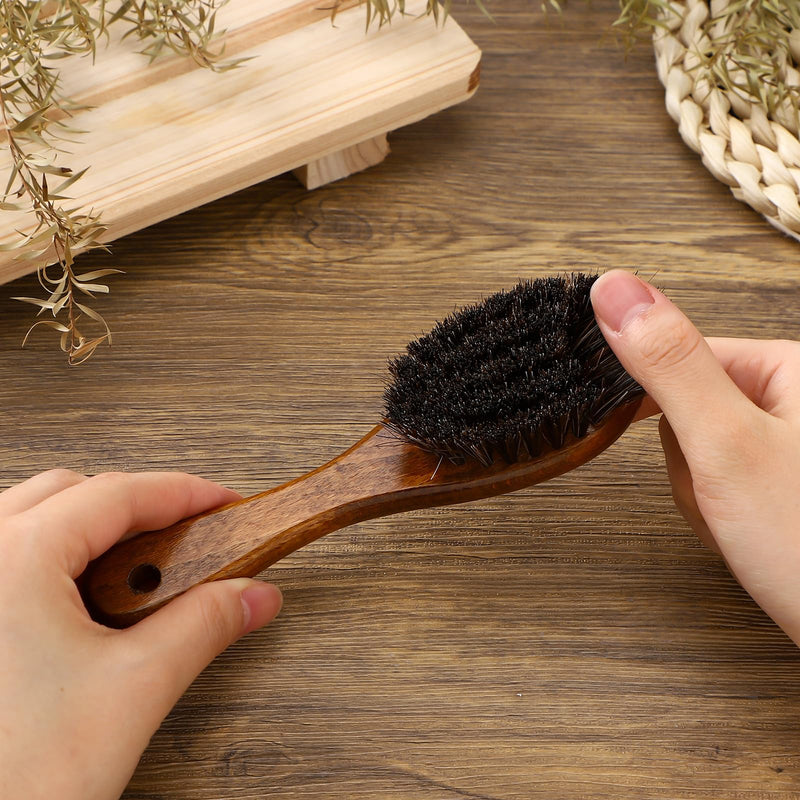 Patelai 4 Pieces Barber Fade Brush Set with Natural Fiber Wooden Handle Beard Styling Brush, Neck Duster, and Cleaning for Men's Grooming (Brown) brown