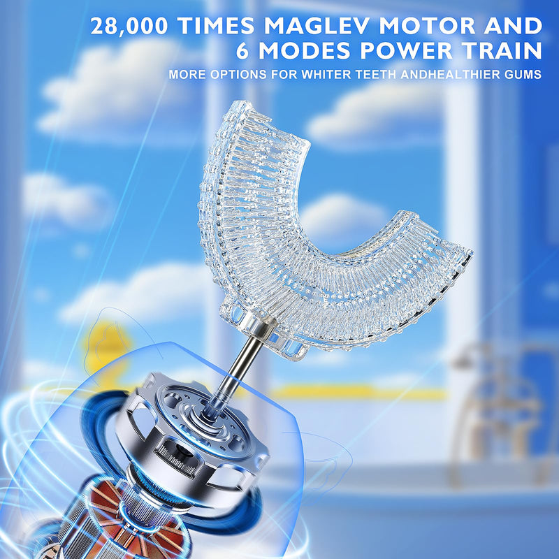 Kids Electric U Shaped Toothbrush Children Rechargeable Sonic Toothbrush with 6 Soft Brush Head Automatic Full Mouth 6 Cleaning Modes - (Age 8-15 Yellow) Yellow Pd