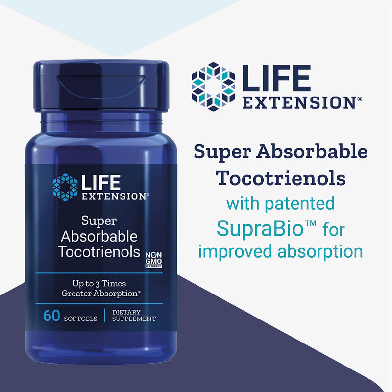Life Extension, Super Absorbable Tocotrienols, Vitamin E and Tocotrienols, 60 Softgels, Gluten-Free, SOYA-Free, Non-GMO