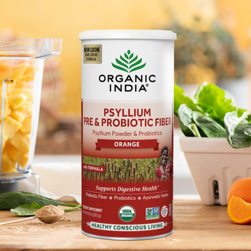 [Australia] - Organic India Psyllium Husk Pre & Probiotic Fiber, Orange Flavor, Psyllium Husk Powder, Keto, Paleo, Vegan, Gluten Free, Dietary Fiber Power, Psyllium Husk Whole, 10 Oz Bag 