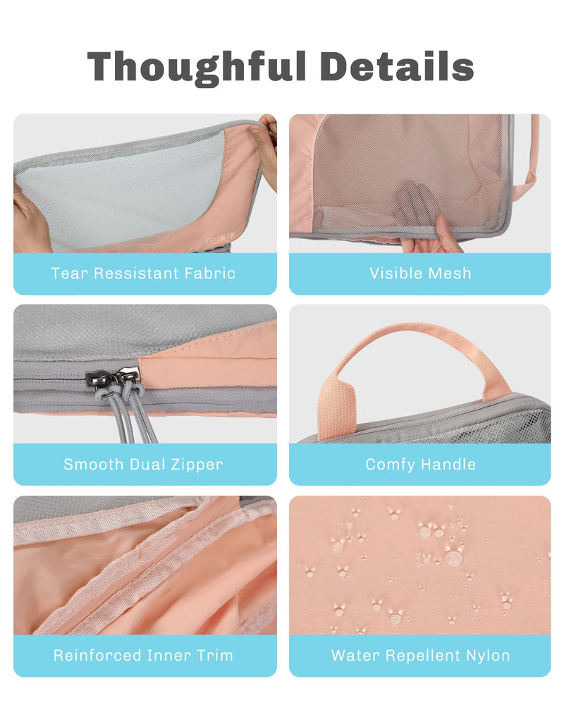 6 Set/ 4 Set/ 2 Set Compression Packing Cubes Travel Essentials Lightweight Nylon Luggage Suitcase Organizer Bag Light Pink 4PCS Light Pink-4 PCS