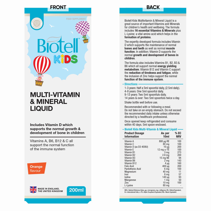 Kids Multivitamin Liquid 200ml – Liquid Vitamins for Kids & Toddlers – 16 Vitamins & Minerals with Iron, Iodine & Vitamin D3 – Ideal for Fussy Eaters – Immune, Bone & Energy Support
