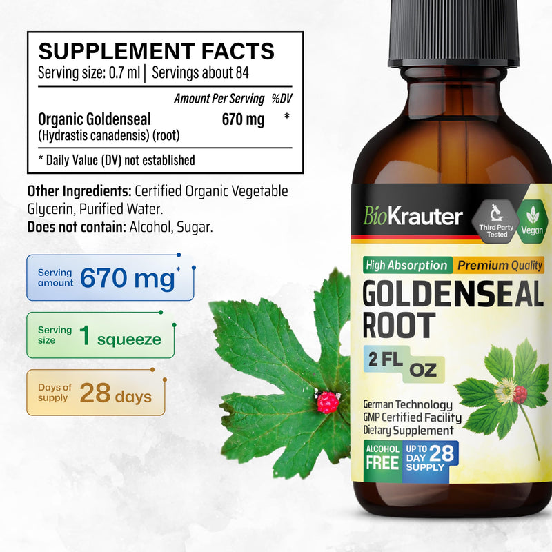 [Australia] - Goldenseal Root Supplement Drops - Organic Goldenseal Tincture - Vegan, Alcohol & Sugar Free Liquid Extract - 2 Fl.Oz. 2 Fl Oz (Pack of 1) 