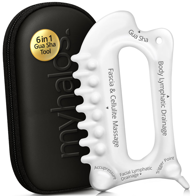 MyHalos 6-in-1 Ceramic Body Gua Sha Facial Tools - Lymphatic Drainage Tool, Face Sculpting Tool & Acupressure tool - Body Guasha, Trigger Point Massage Tool for Fascia Massage and Cellulite