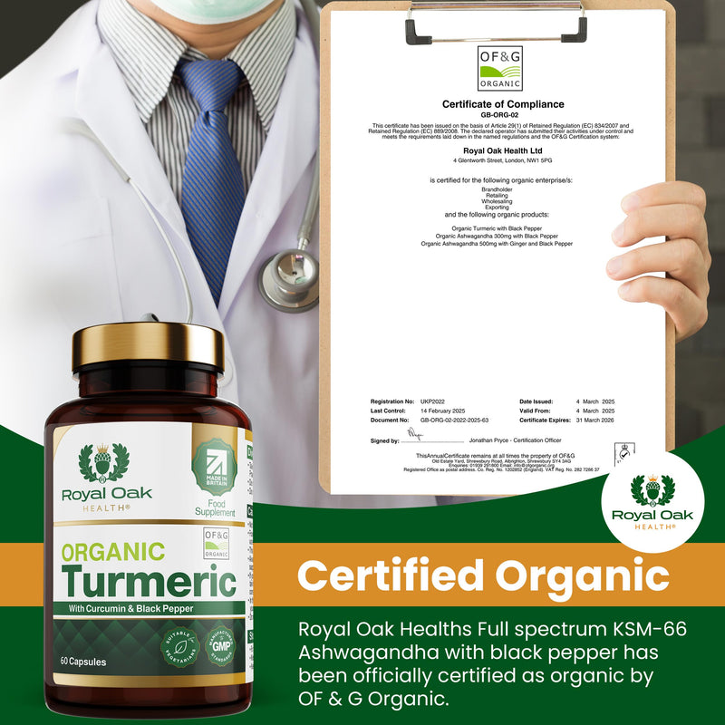 Organic Turmeric and Black Pepper Capsules with 95% Curcumin, tumeric Supplements high Strength, Certified Organic by Soil Association, 60 Vegan Capsules 60 Count (Pack of 1)