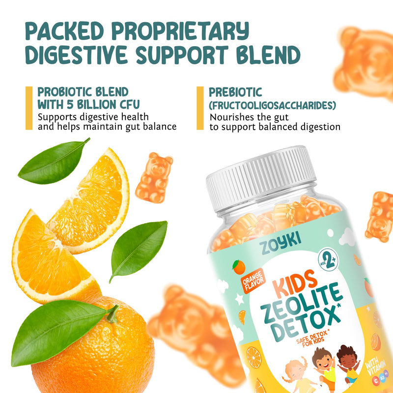 Zeolite Detox Gummies for Kids - Cleanse Out Toxins | Micronized Zeolite Chewable Body Support Supplement with Chlorella Vitamin D3 B12 C - Orange Flavor Vegan Non-GMO Gluten-Free