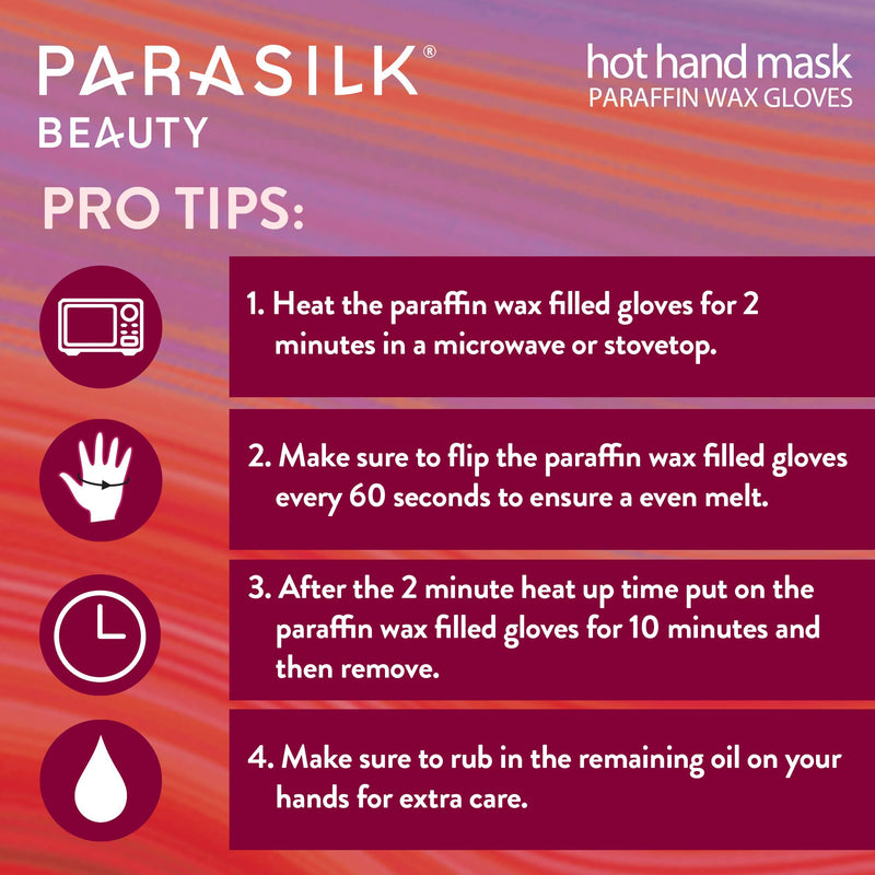 [Australia] - Parasilk Beauty Hot Hand Mask– 1 Pair Self-Contained Paraffin Wax Gloves, Intensive Hydration. Infused with Vitamin E, Coconut, Argan, & Marula Oil 