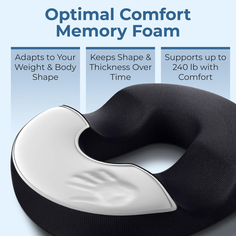 [Australia] - 5 STARS UNITED Donut Pillow Hemorrhoid Tailbone Cushion – Large Cushion for Pain Relief – Coccyx, Prostate, Sciatica, Pelvic Floor, Pressure Sores, Pregnancy, Postpartum Recovery, Black 
