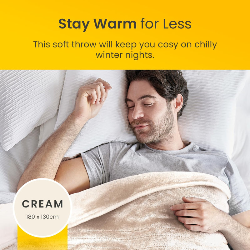 [Australia] - Cosi Home electric blanket 180x130 cm - electric heating blanket with automatic switch-off, overheating protection, washable, cozy fleece, 10 heating levels with digital remote control, 10 hour timer - cream 180 x 130 