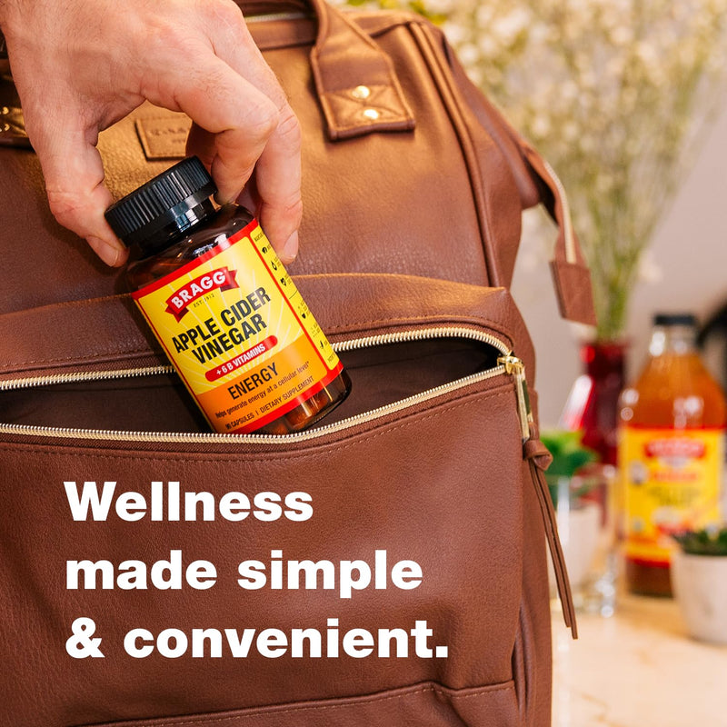 Bragg Energy Apple Cider Vinegar Capsules B Vitamins 90ct - 2 Pack | Organic, boosts natural vitality, gluten-free, non-GMO, vegetarian-friendly, no artificial preservatives, caffeine free 90 Count (Pack of 2)
