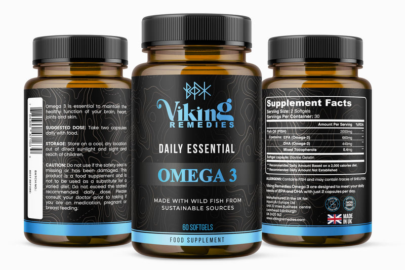 Daily Essential Omega-3 – 1100mg EPA & DHA per Serving – High Strength Fish Oil Softgels – Made in UK – 60 Capsules