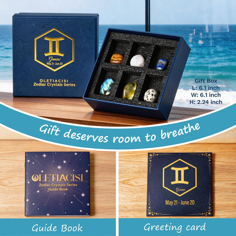 Gemini Zodiac Crystals Set, 6 Healing Stones, Spiritual Gifts | Complete Gift-Ready with Guidebook & Pouch: Gemini Zodiac Gifts for Women, Natural Crystals for Meditation & Spiritual Growth