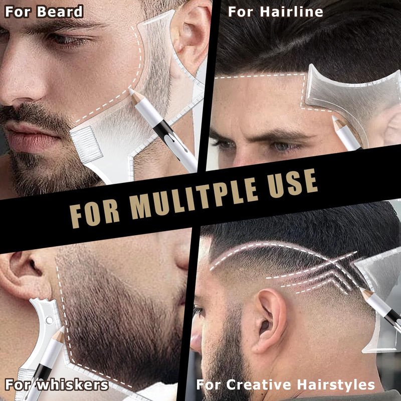 [Australia] - Noerrors White hairdressing pencil for lining the hairline and shaping the beard - Magic hairdressing chalk for hairdressing drawings and contours with sharpener, ruler and brush in set for men 01 