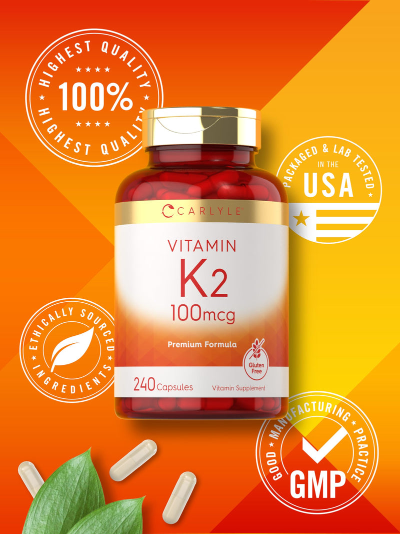 [Australia] - Carlyle Vitamin K2 Supplement 100 mcg | K2 MK-4 | 240 Capsules | Non-GMO & Gluten Free 