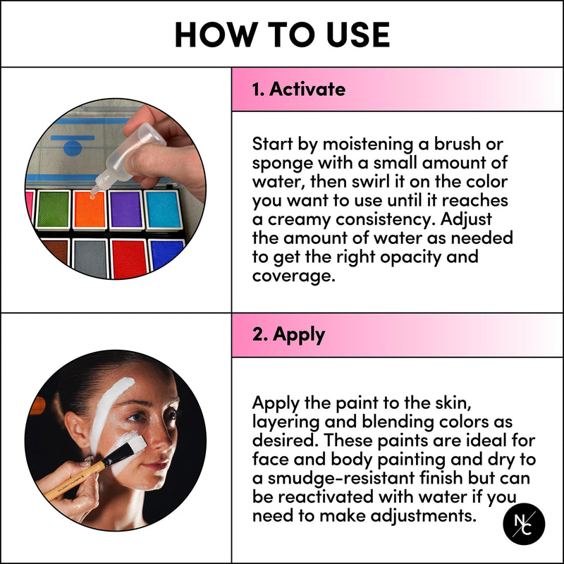 [Australia] - Narrative Cosmetics Primary Colors 12-Pan Palette - Vibrant Water-Activated Makeup for Face & Body Painting - Ideal for Cosplay, Theater & Artistic Makeup Creations 