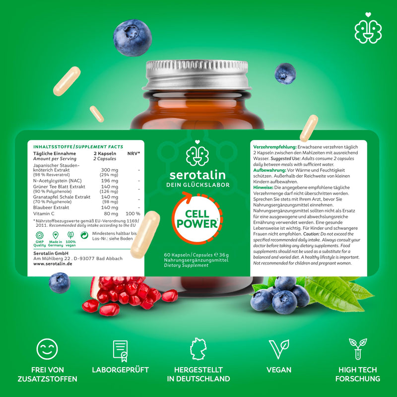 [Australia] - serotalin® CELL POWER NAC capsules - resveratrol & polyphenols + vitamin C | 100% vegan & made in Germany | 60 capsules for 2 months 