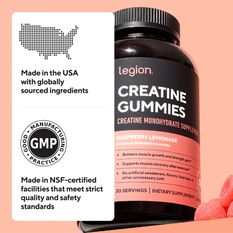 LEGION Creatine Monohydrate Gummies – Clean Chewable Creatine Supplement for Strength, Endurance & Muscle Recovery – 40 Servings Sour Green Apple Flavor Servings – No Artificial Flavors or Sweeteners.