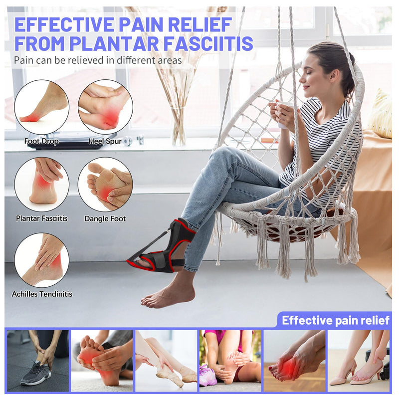 [Australia] - Plantar Fasciitis Night Splint: 2024 Upgraded Plantar Fasciitis Brace for Women Men Plantar Fasciitis Relief Achilles Tendonitis Foot Drop Heel Spur Pain Black-Red 