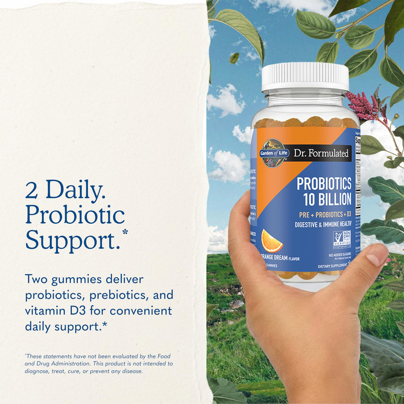Garden of Life Dr Formulated 10 Billion CFU Prebiotic Fiber & Probiotic Gummies with Vitamin D3 for Digestive and Immune Health – Gluten Free, Non GMO, No Added Sugar, Orange Dream Flavor, 60 Gummies 60 Count (Pack of 1)