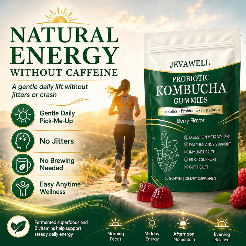 Jevawell Kombucha Gummies, Probiotic Digestive Health Supplement with, Organic Prebiotics, for Gut Health, Immune Boost, and Natural Energy – Vegan, Non-GMO, Gluten-Free, 60 Gummies 1 Ounce (Pack of 1)