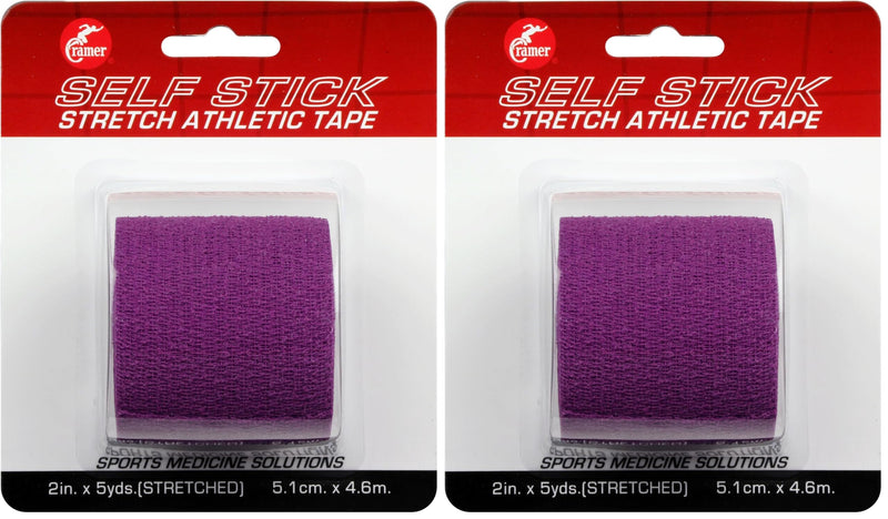 Cramer Eco-Flex Self-Stick Stretch Tape, Cohesive Tape, Flexible Elastic Sports Tape, Athletic Training Room Supplies, Easy Tear & Self-Adherent Bandage Wrap, Single 5 Yard Roll, Purple (Pack of 2) Single Roll (Pack of 2)