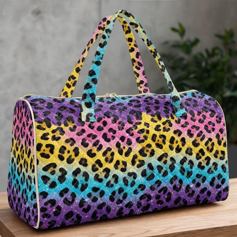 BIGCARJOB Leopard Print Travel Duffle Bag Large Overnight Bag Carry On Garment Duffel Bags Gym Accessories Personal Item Travel Bags for Women