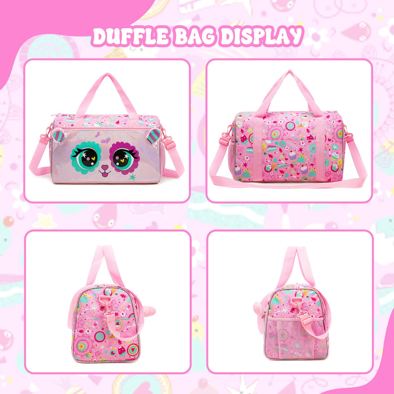 Kids Duffle Bag Girls Ballet Dance Bag Overnight Travel Bags for Girls Gymnastics Sports Bags for Kids with Shoe Compartment Pink Cat