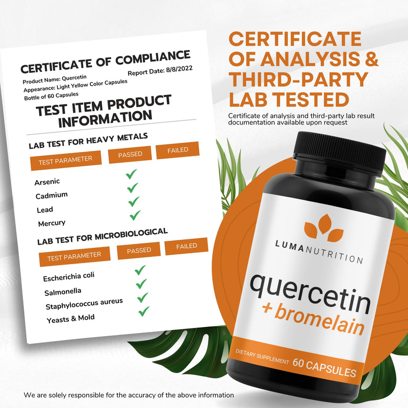 [Australia] - Luma Nutrition Quercetin 500mg - Quercetin with Bromelain - Powerful Quercetin - Premium Bromelain - Antioxidant - Immune Support - 60 Capsules 