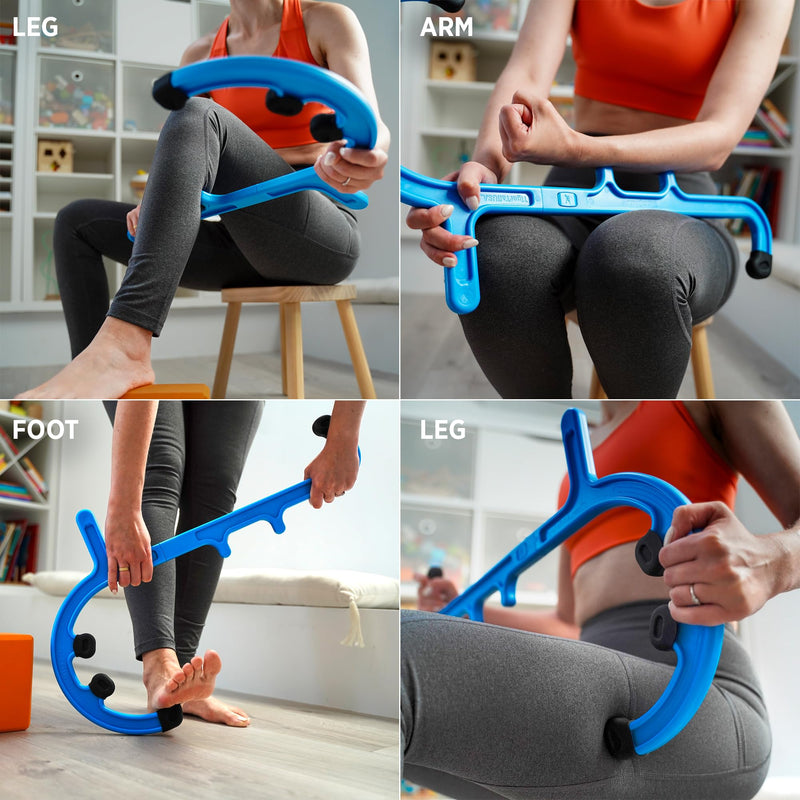 [Australia] - Tiger Tail Tiger Cane Back & Neck Massager – Trigger Point Deep Tissue Acupressure Hook with 7 Gription Knobs, Portable 2-Piece Self Massage Tool for Muscle Knot & Shoulder Pain Relief, Blue 