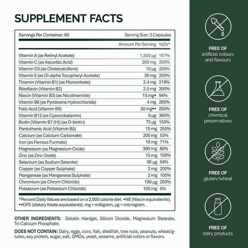 NFO Multi-VIT Energy [180 Capsules] Norwegian Fish Oil Natural high-dose Complex Each Vitamin and Mineral in Our Multivitamin is calibrated for Maximum Synergy Made in Norway