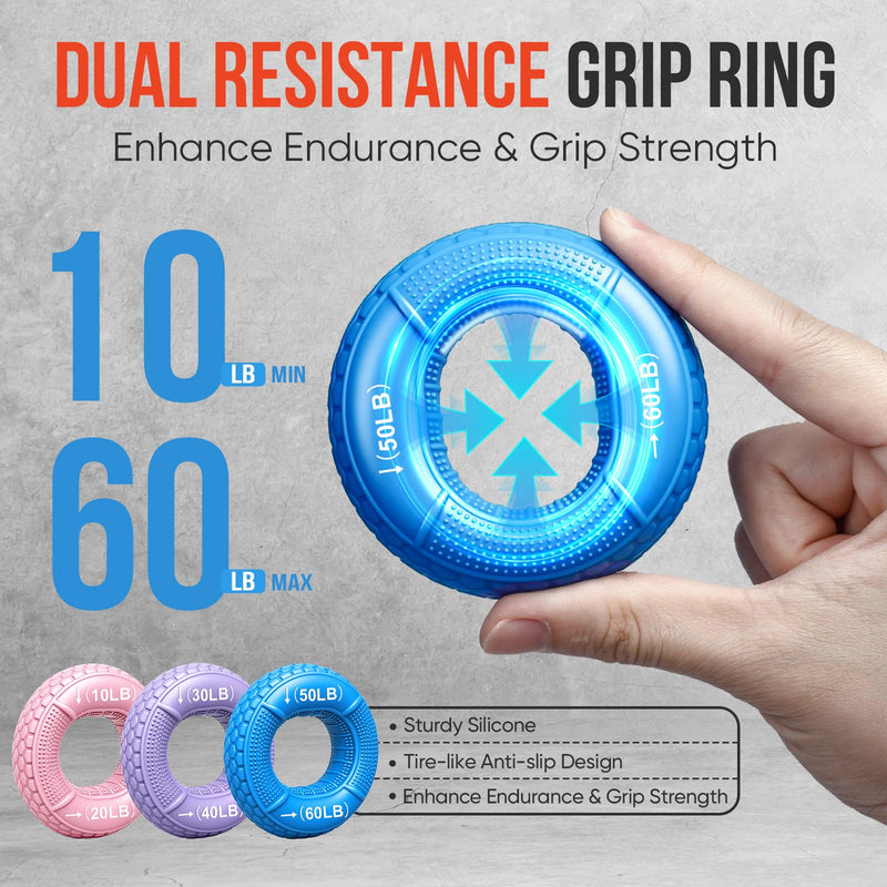 [Australia] - 6-Pack Grip Strength Trainer Kit, 3 Colors Forearm Strengthener & Hand Grip Strengthener, Finger Exerciser & Stretcher for Strength Training, Recovery & Flexibility 