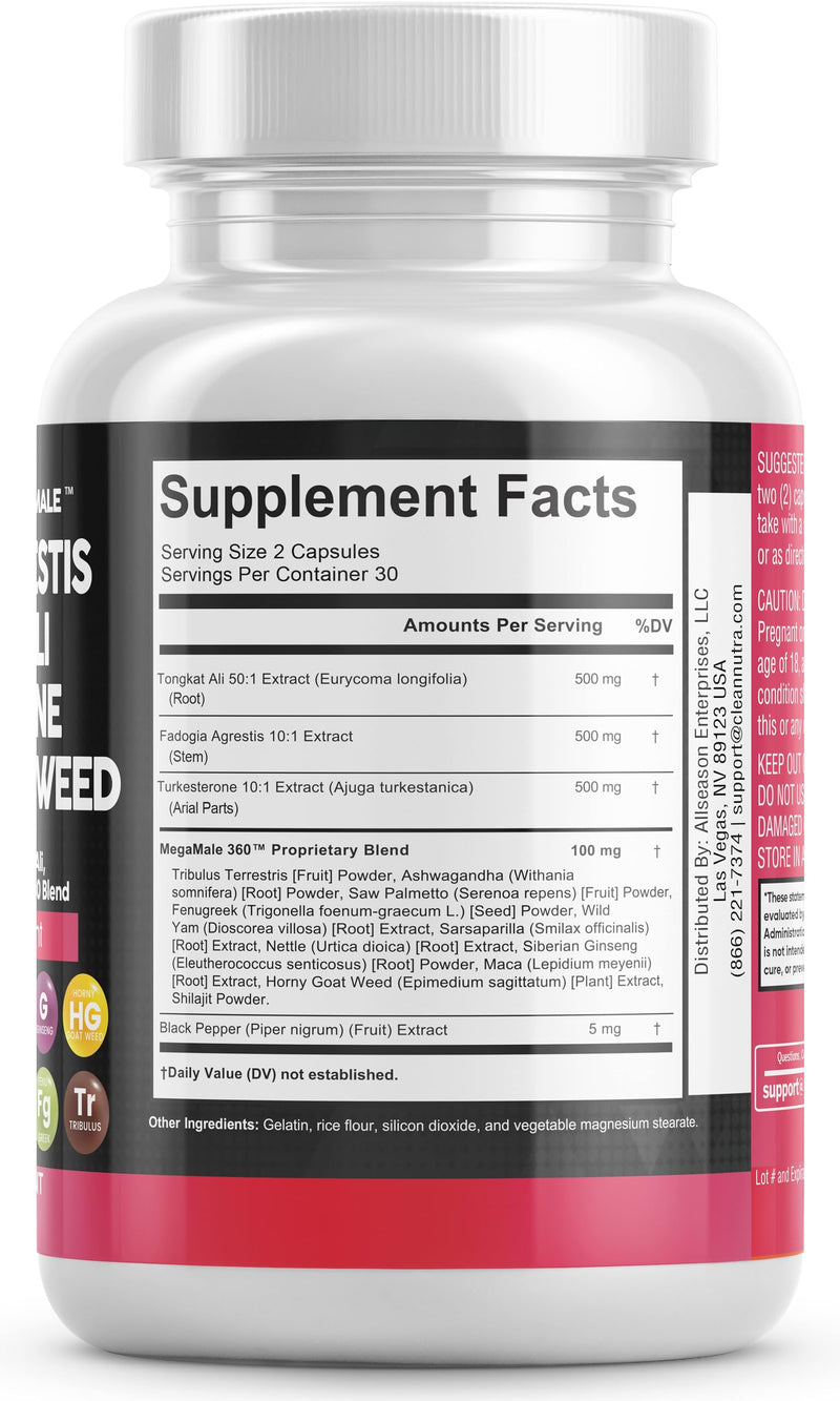 [Australia] - Fadogia Agrestis 5000mg Tongkat Ali 25000mg Turkesterone 5000mg Supplement with Horny Goat Weed, Saw Palmetto, Maca Root, Siberian Ginseng, Tribulus Terrestris, Fenugreek, Wild Yam - 60 Count 