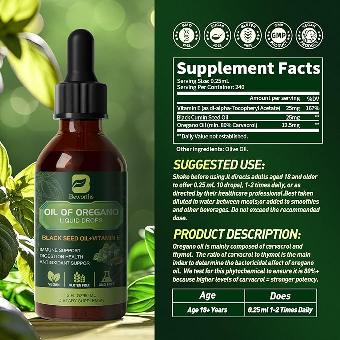 [Australia] - Oregano Oil Organic Liquid Drops: Supplement for Immune Support Digestion Health Antioxidant Health Vegan Sugar Free 2 Fl.Oz for Adult 