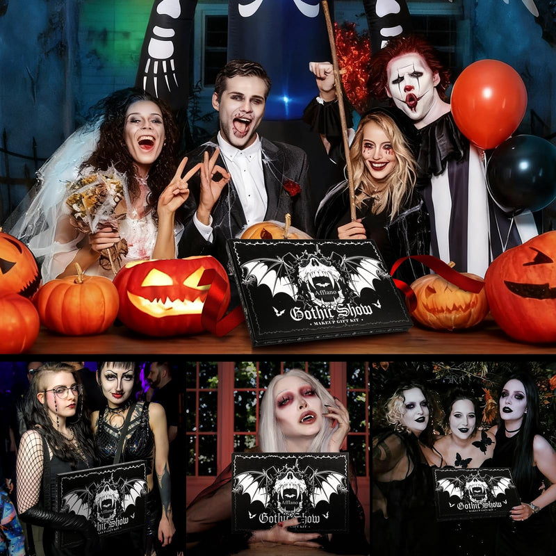 [Australia] - Afflano Goth Makeup Kit Halloween Costume, SFX Clown Goth White Foundation Face Paint, Lipstick Black Red Eyeshadow, False Eyelashes Nail Eyeliner Eyebrow Carnival Theater Emo Mime Ghost Gothic Makeup 
