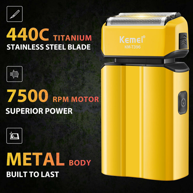 [Australia] - KEMEI Electric Razor for Men,Shavers,Foil Shaver,Mens Electric Razors for Shaving Face/Beard, Men's Electric Shavers,Cordless,USB-C Fast Rechargeable,Close Shave,Travel/Home/Barber,KEMEI T396 Yellow 