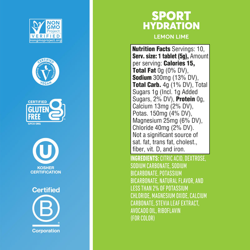 Nuun Sport Electrolyte Tablets Lemon Lime, GF & Vegan, 8 Pack 80 Count (Pack of 1)