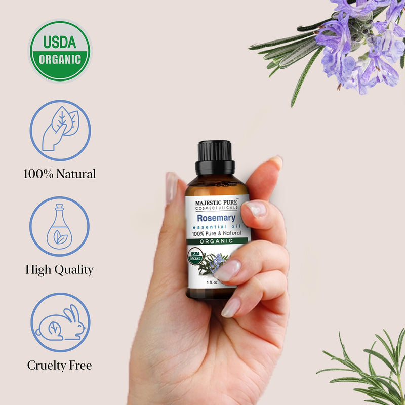 [Australia] - Majestic Pure USDA Organic Rosemary Essential Oil, Premium Grade, 100% Organic & Premium Rosemary Oil for Hair Growth, Skin, Face, Aromatherapy & Diffuser - 1 fl oz 1 Fl Oz (Pack of 1) 